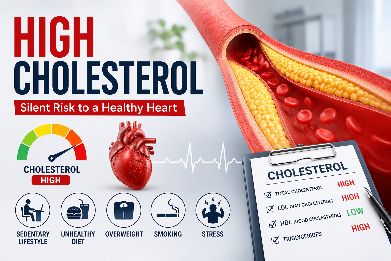 High Cholesterol (Hyperlipidemia):“Know your cholesterol today to protect your heart tomorrow.”